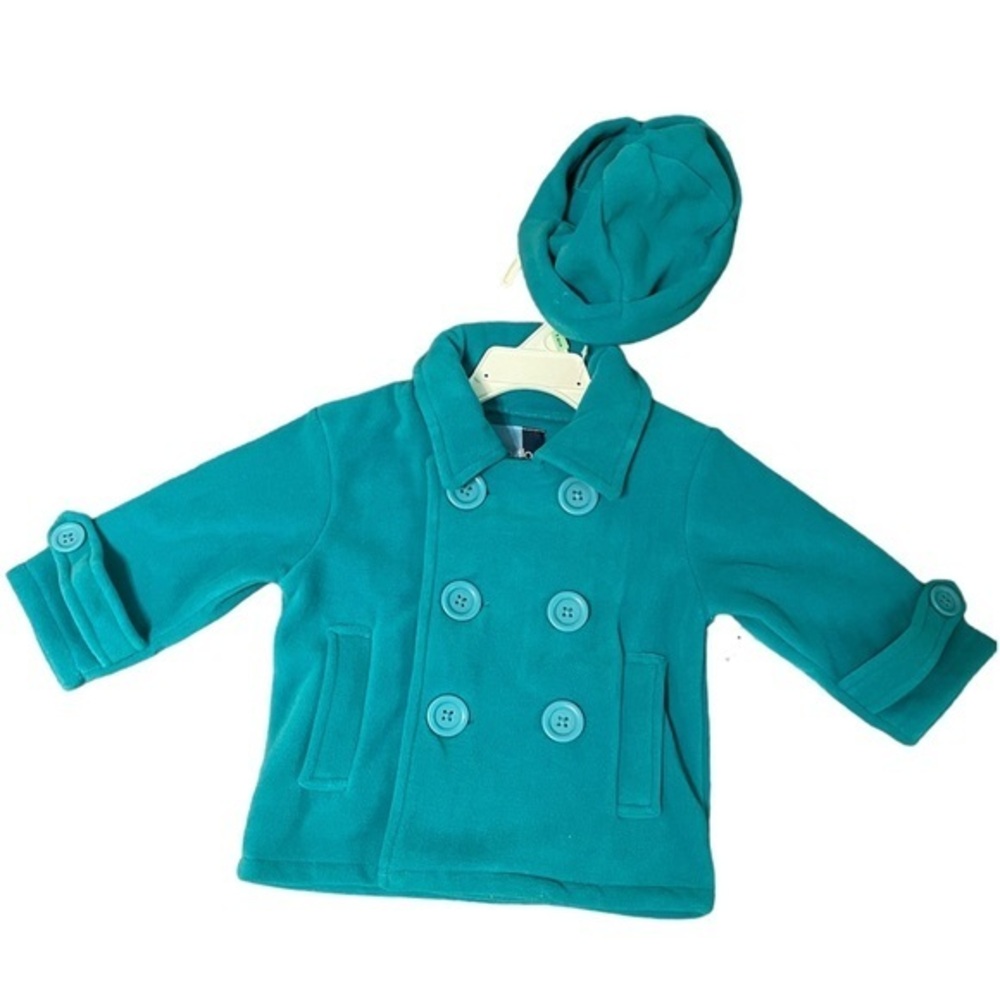 Good Lad Baby Boy Teal Fleece Peacoat Coat & Hat 2pc Set